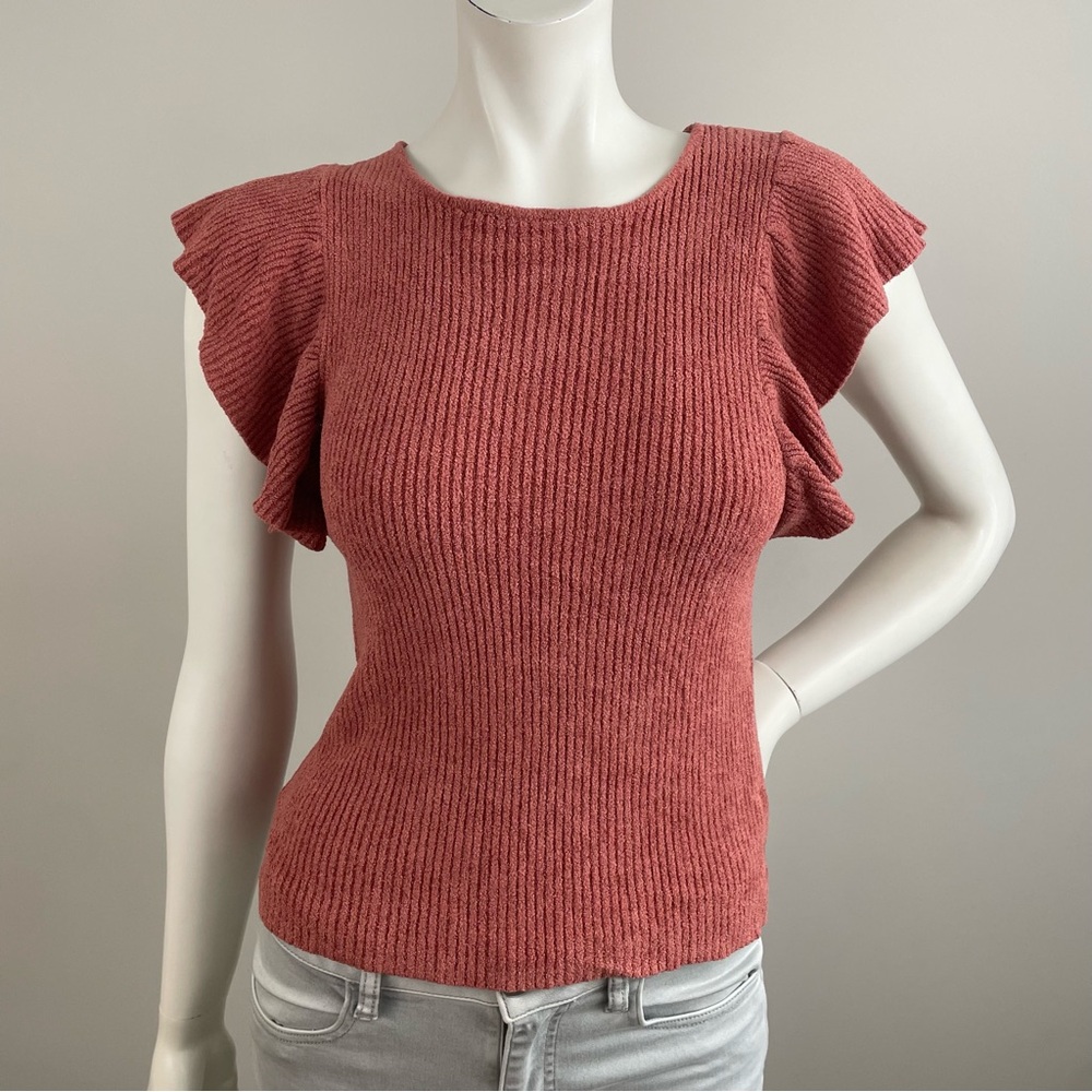 Free People Ribbed Short Sleeve Top in Rust